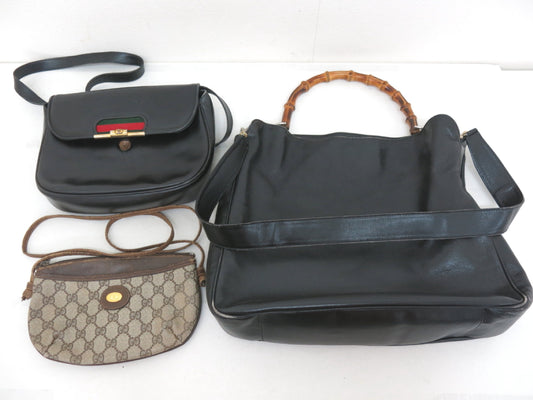 GUCCI Old Gucci 3-Piece Mountain Shelly Bamboo GG Supreme Leather Shoulder/Hand 2-Way Bag Black 3-Piece Bag