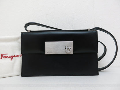 Salvatore Ferragamo Gancini Calfskin Shoulder Bag in Black