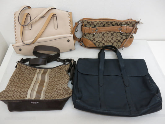 COACH COACH 4-Point Signature Canvas and Leather Shoulder Hand Bag Beige Navy