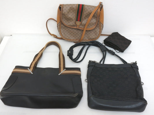 GUCCI GUCCI Gucci Old Gucci GG Canvas Calfskin Sherry Shoulder Tote Bag 3-Piece Set Black Beige Bag