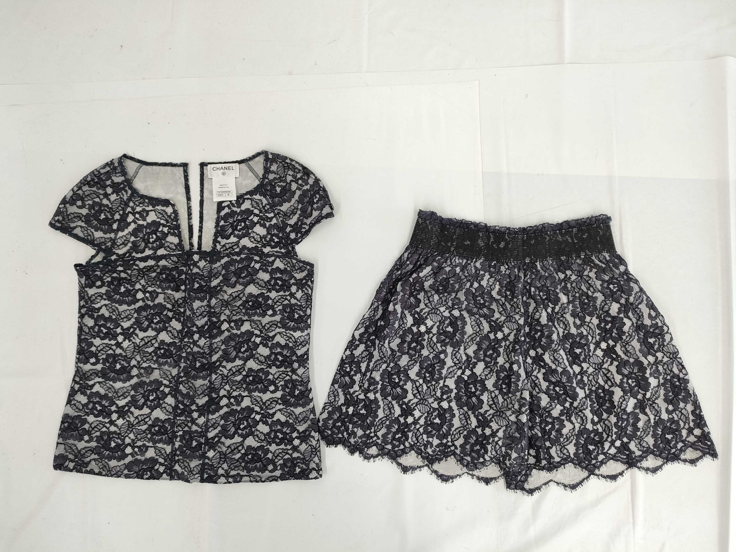 CHANEL Camellia Lace Floral Print Short Sleeve Set Size 38 Other Apparel