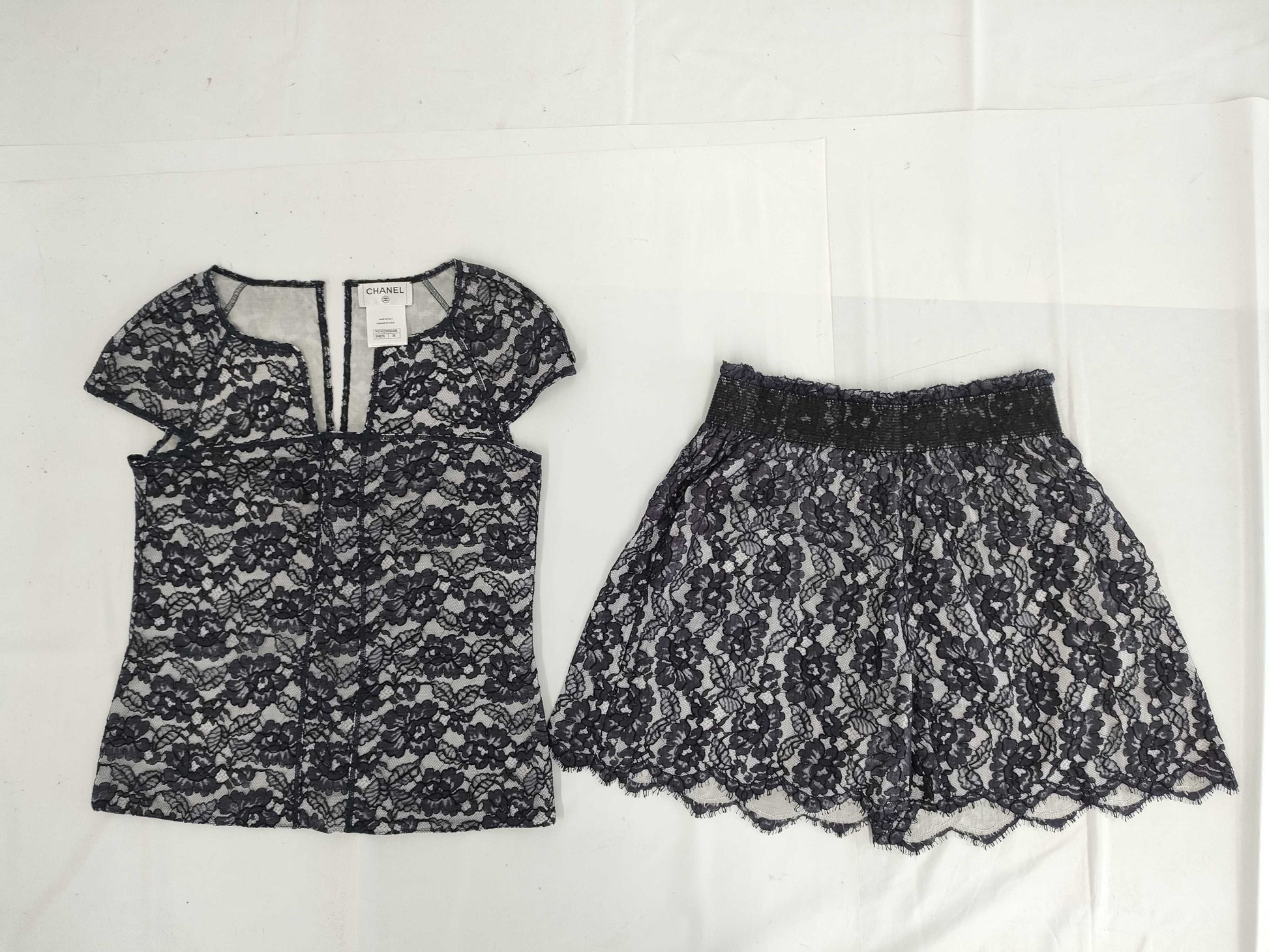 CHANEL Camellia Lace Floral Print Short Sleeve Set Size 38 Other Apparel