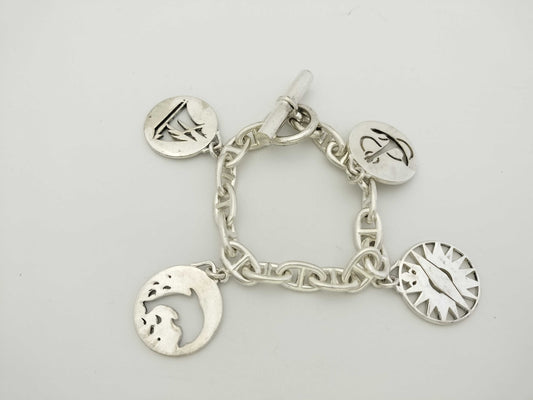 HERMES Schone Dunkle 4 Charms Cursive 16 Frames 79.8g Bracelet Bangle