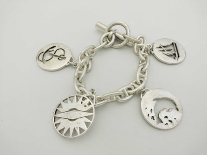 HERMES Schone Dunkle 4 Charms Cursive 16 Frames 79.8g Bracelet Bangle