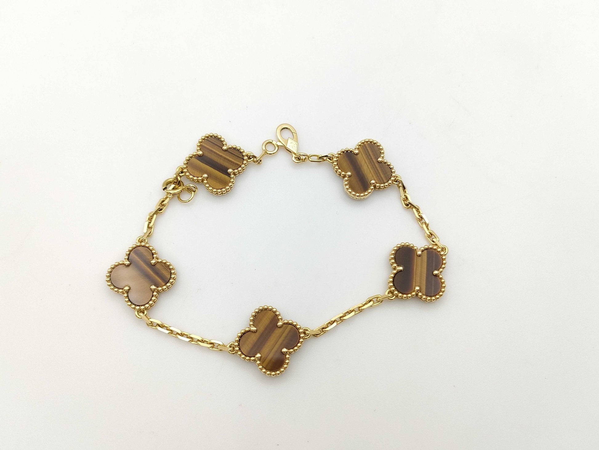 Van Cleef & Arpels Vintage Alhambra 5-Piece Tiger's Eye Bracelet in Yellow Gold and Au750, 11.8g