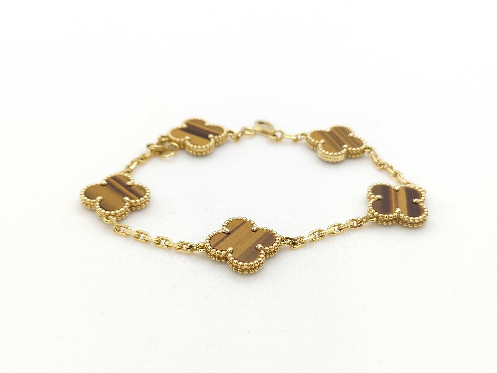 Van Cleef & Arpels Vintage Alhambra 5-Piece Tiger's Eye Bracelet in Yellow Gold and Au750, 11.8g