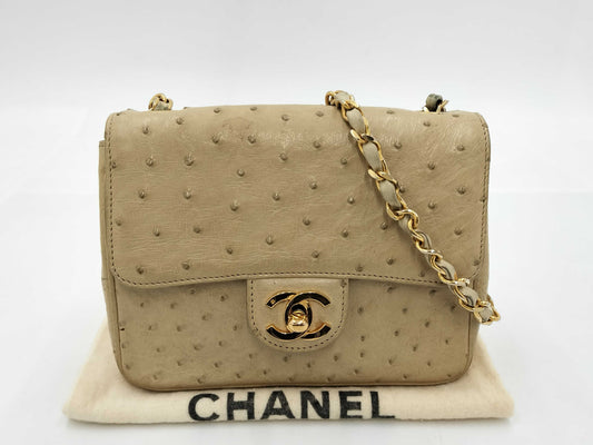 CHANEL Mini Matlasse Ostrich Shoulder Bag