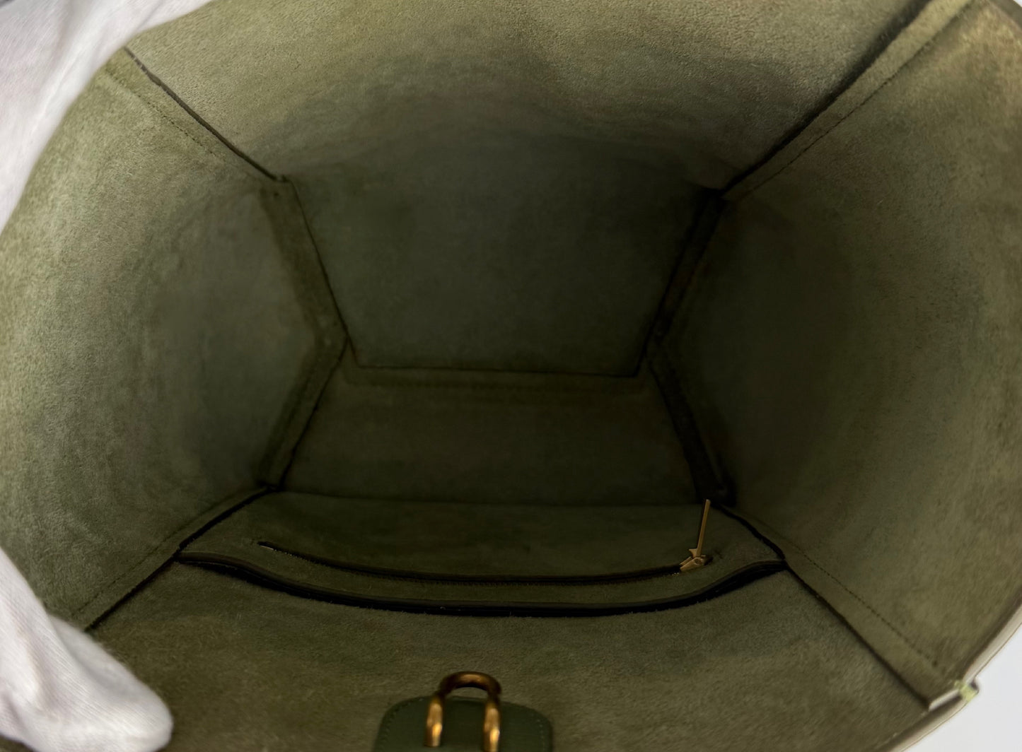 CELINE Sangle Bucket Small Leather Green Shoulder Bag