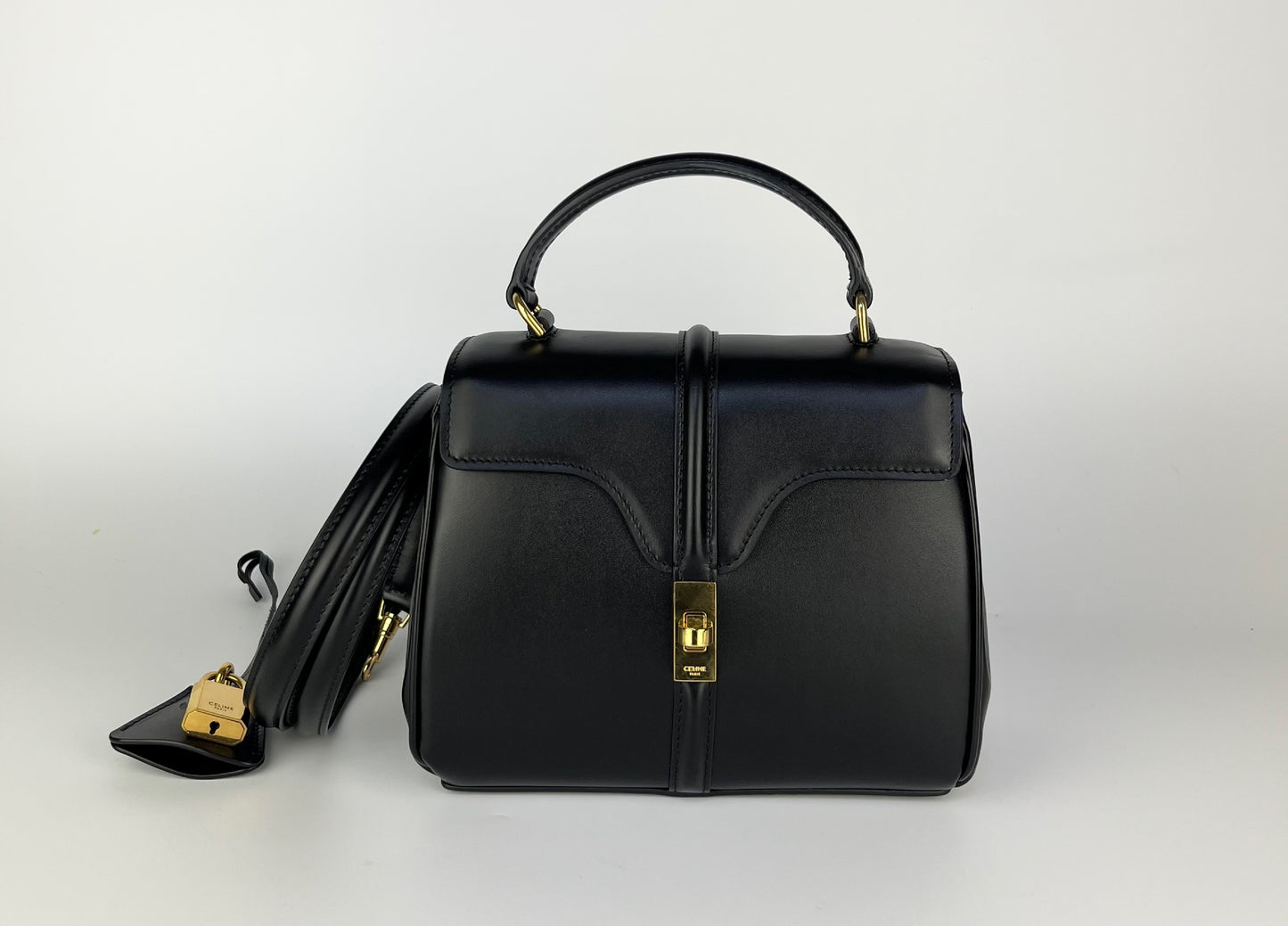 CELINE 16 Saze Mini Leather Black 2WAY Handbag Shoulder Bag