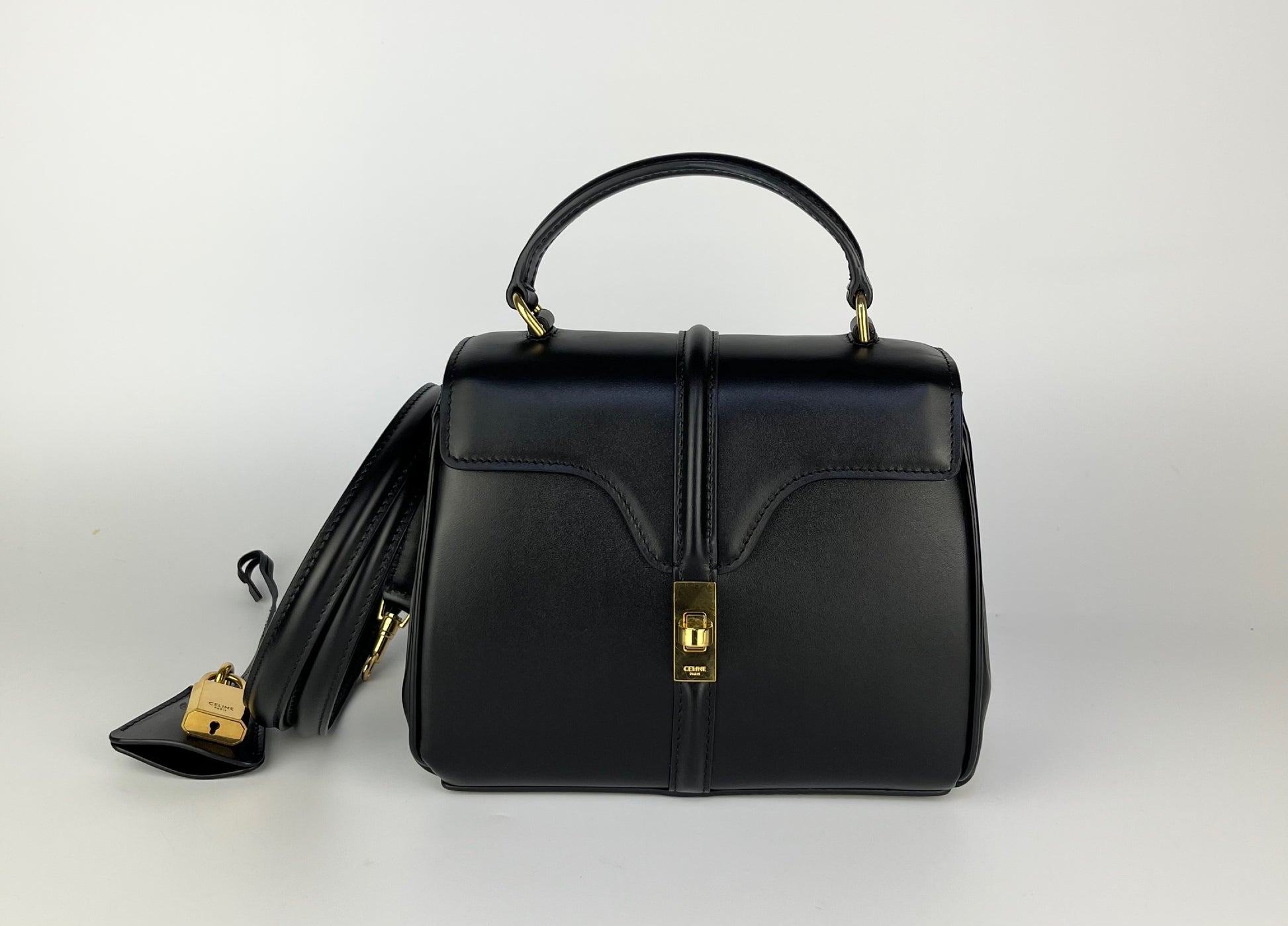 CELINE 16 Saze Mini Leather Black 2WAY Handbag Shoulder Bag