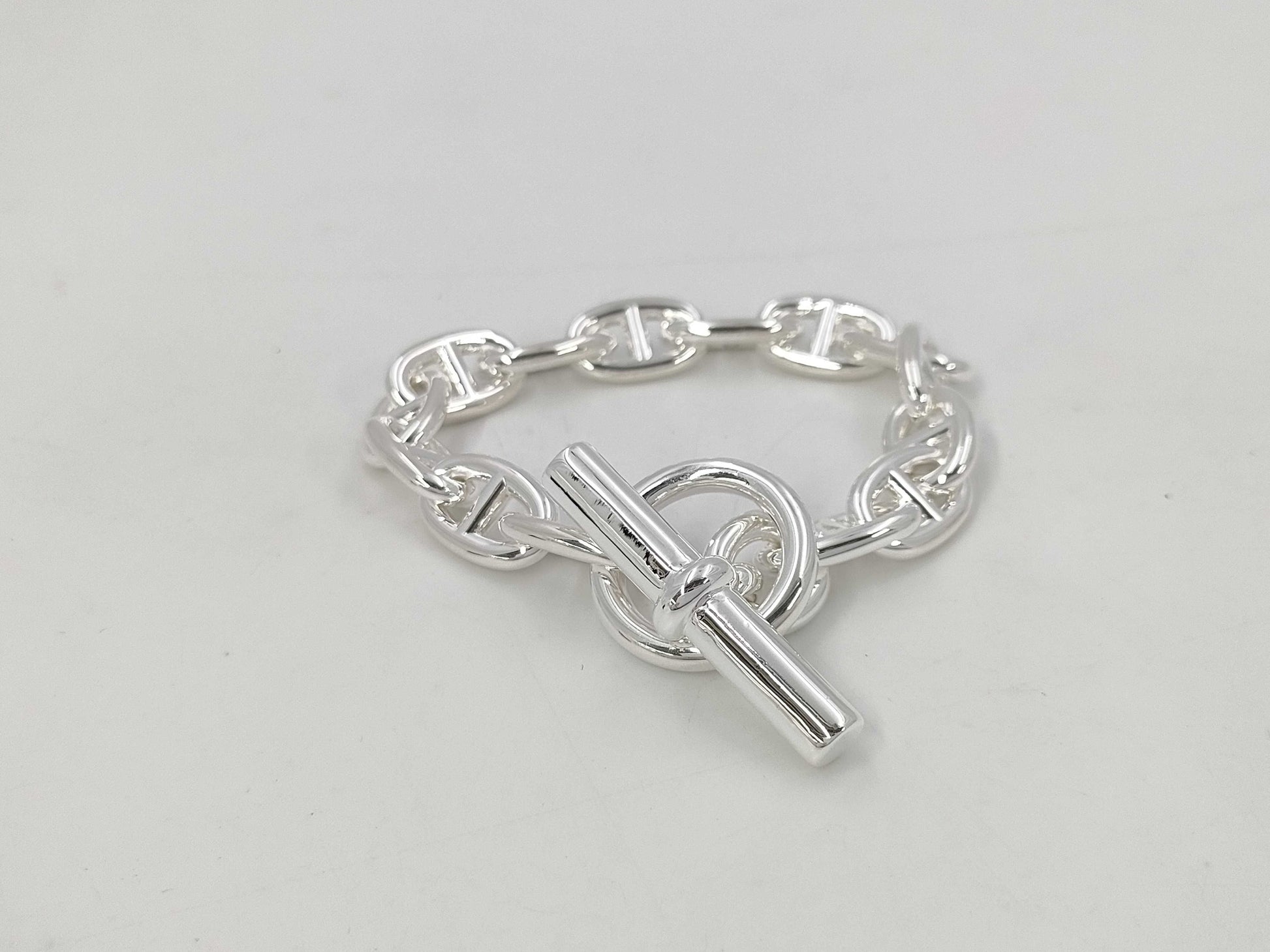 HERMES Schone Dunkle MM14 Frame 24 Engraved Bracelet AG925 52.2g Bracelet Bangle