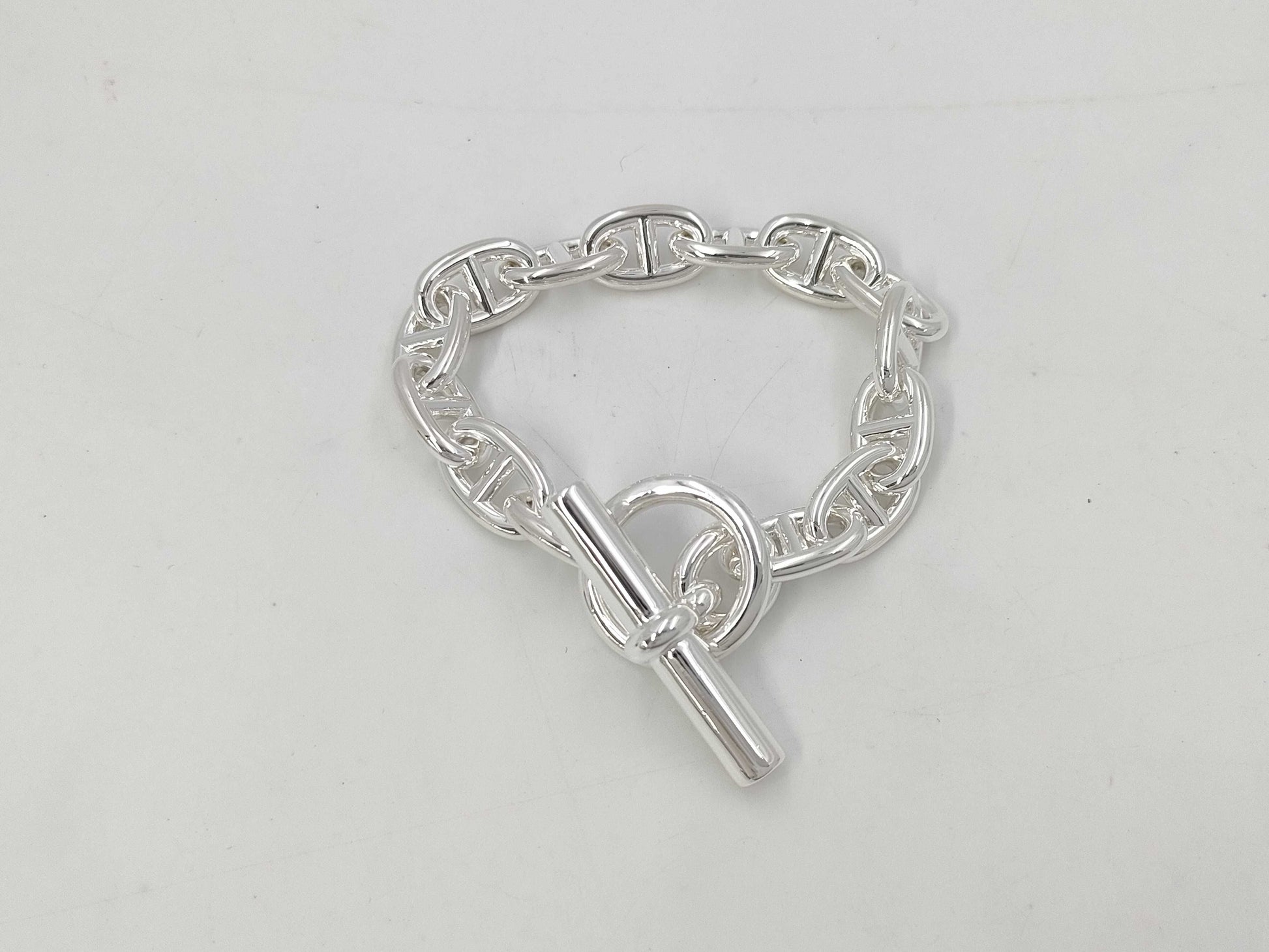 HERMES Schone Dunkle MM14 Frame 24 Engraved Bracelet AG925 52.2g Bracelet Bangle