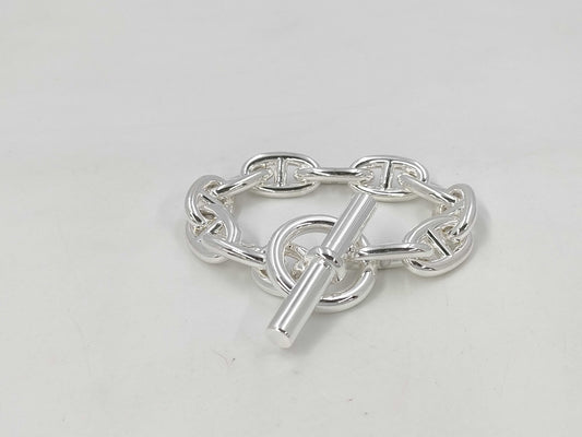 HERMES Chene Dunkle TGM11 Frame 19 Engraved Bracelet AG925 106.6g Bracelet Bangle