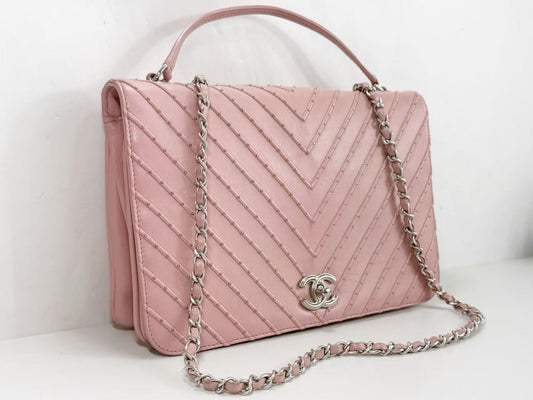 CHANEL Chevron Studs W Chain Tongue Lock W27/H19/D8cm Approx. 25 Series [With Seal] Vintage S Hardware Shoulder 25443127 Shoulder Bag