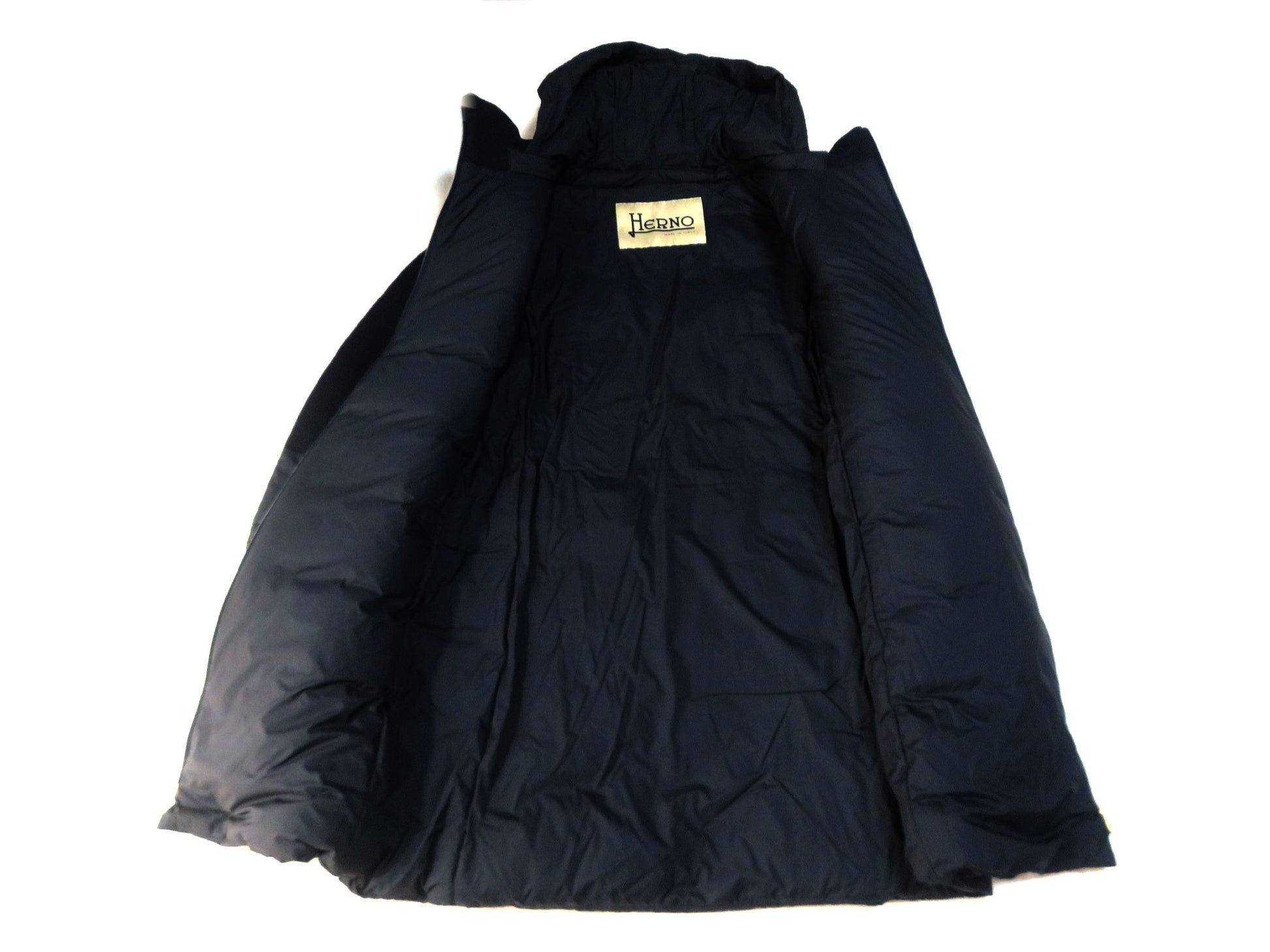 HERNO Nylon Down 40 Navy Blue DETACHABLE HOOD Coat