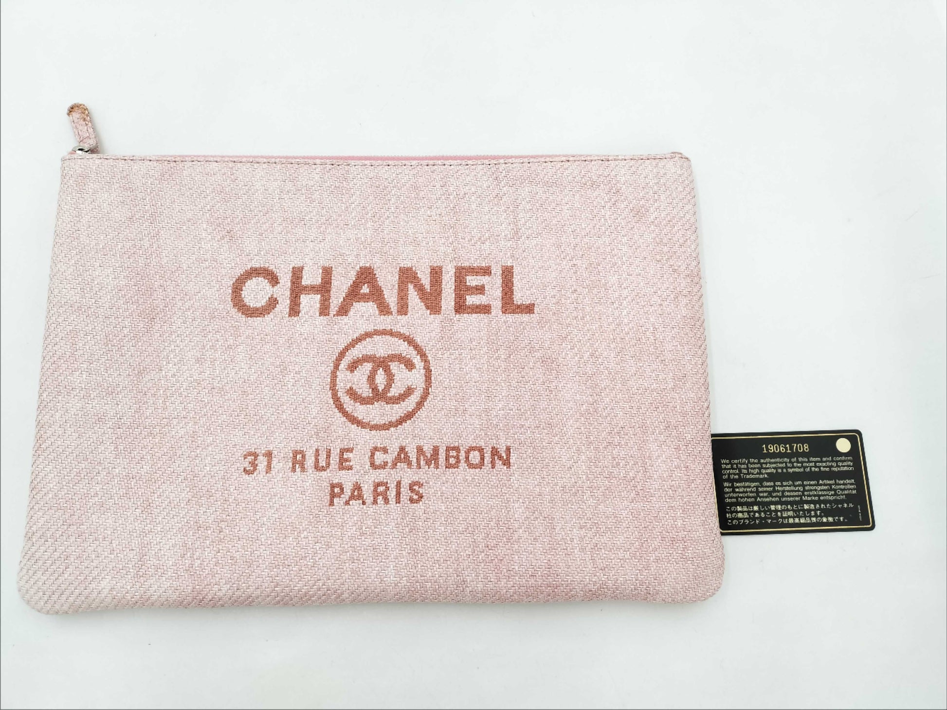 CHANEL Deauville Clutch Bag with Coco Mark, G Card, and Seal