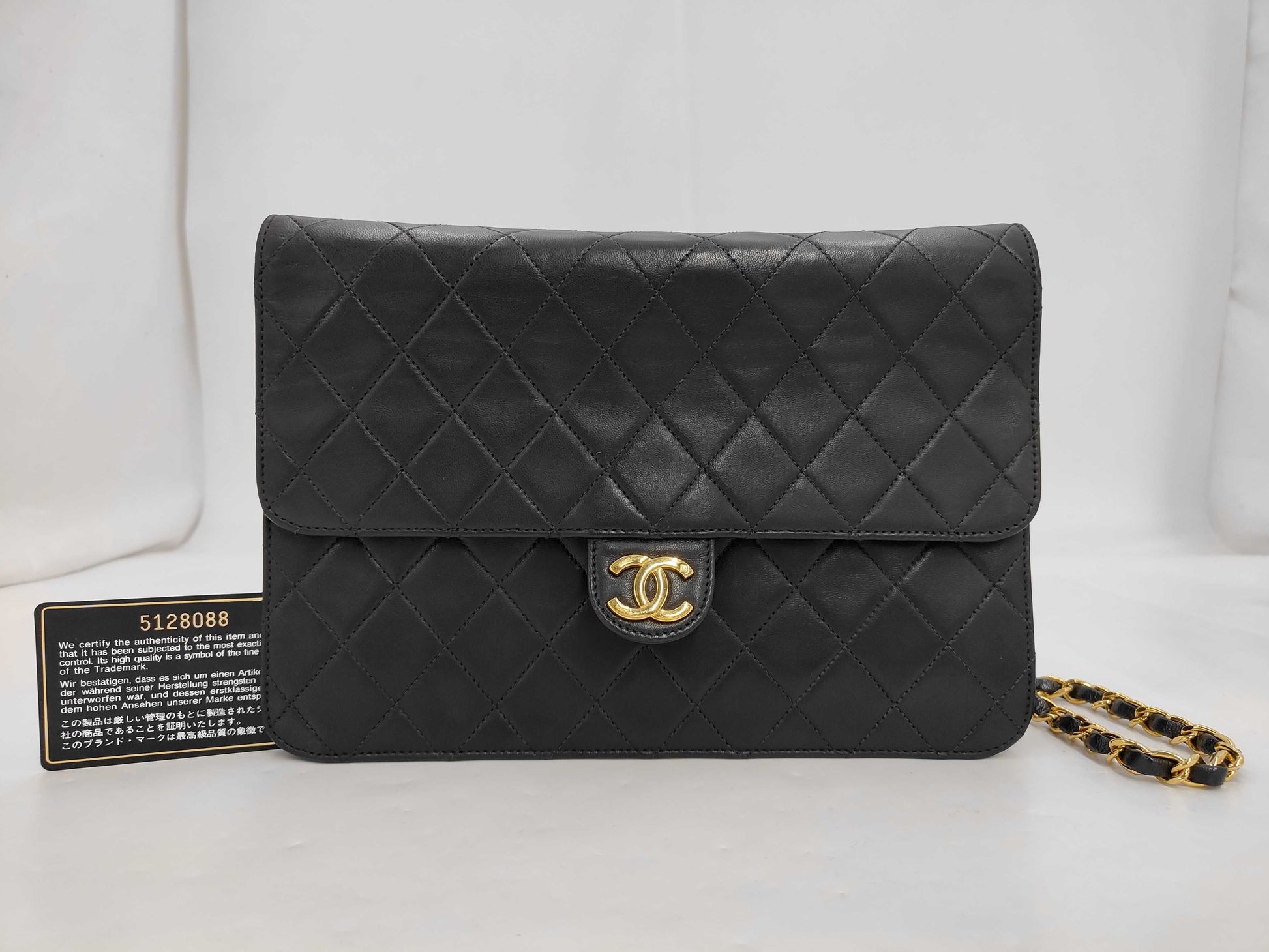 CHANEL Matlassse Lambskin Push Lock Single Flap Black G-Card Seal Shoulder Bag