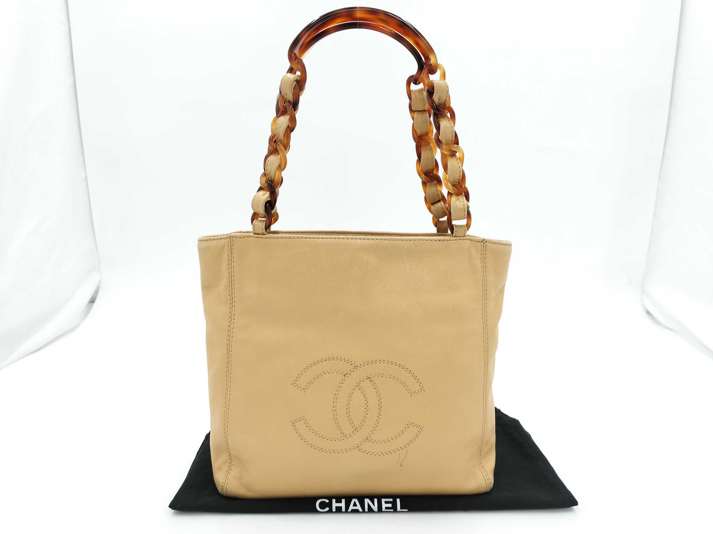 CHANEL Coco Mark Lamb Handbag, Tortoiseshell, Beige, with Seal