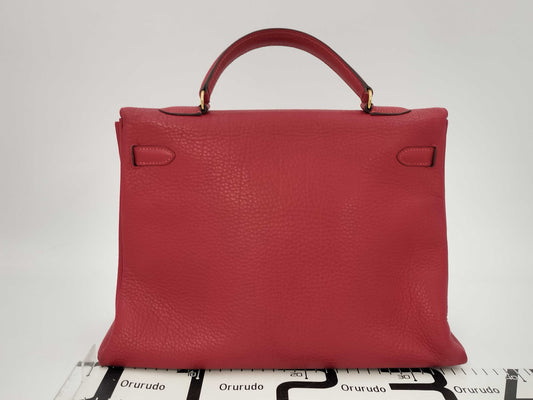 HERMES Kelly 35 Lutourne Fjord Rougeviv Gold Fittings ○T: 1990 Handbag