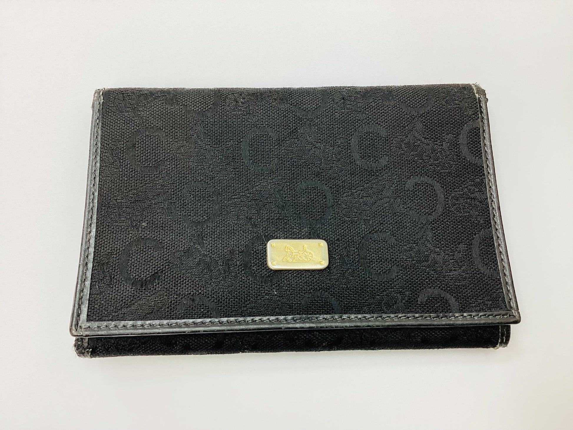 CELINE Carriage Pattern Tri-Fold Wallet Black x Gold Fittings Black Wallet