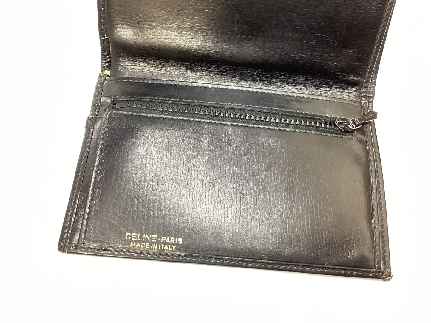 CELINE Carriage Pattern Tri-Fold Wallet Black x Gold Fittings Black Wallet