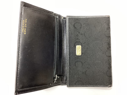 CELINE Carriage Pattern Tri-Fold Wallet Black x Gold Fittings Black Wallet