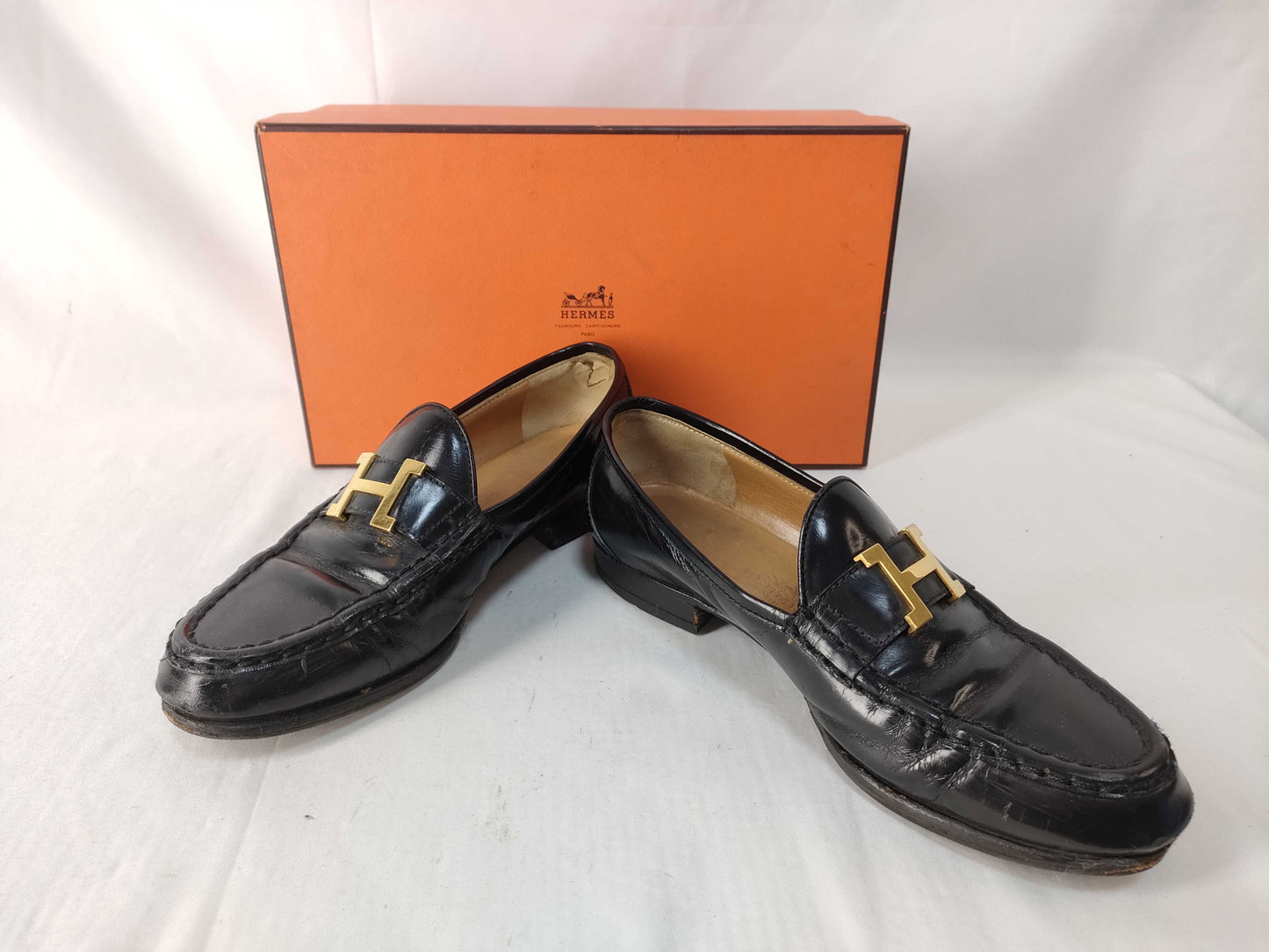 HERMES Constance Hardware Black x Gold Size 36 1/2 Loafers