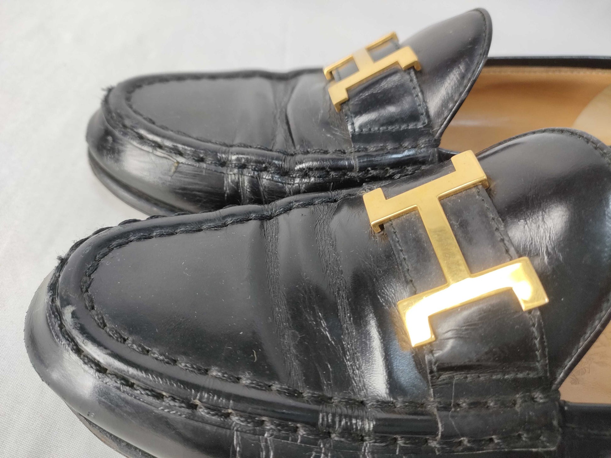 HERMES Constance Hardware Black x Gold Size 36 1/2 Loafers