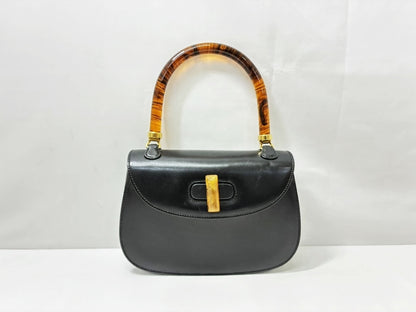 GUCCI Handbag Tortoiseshell Handle Black Handbag