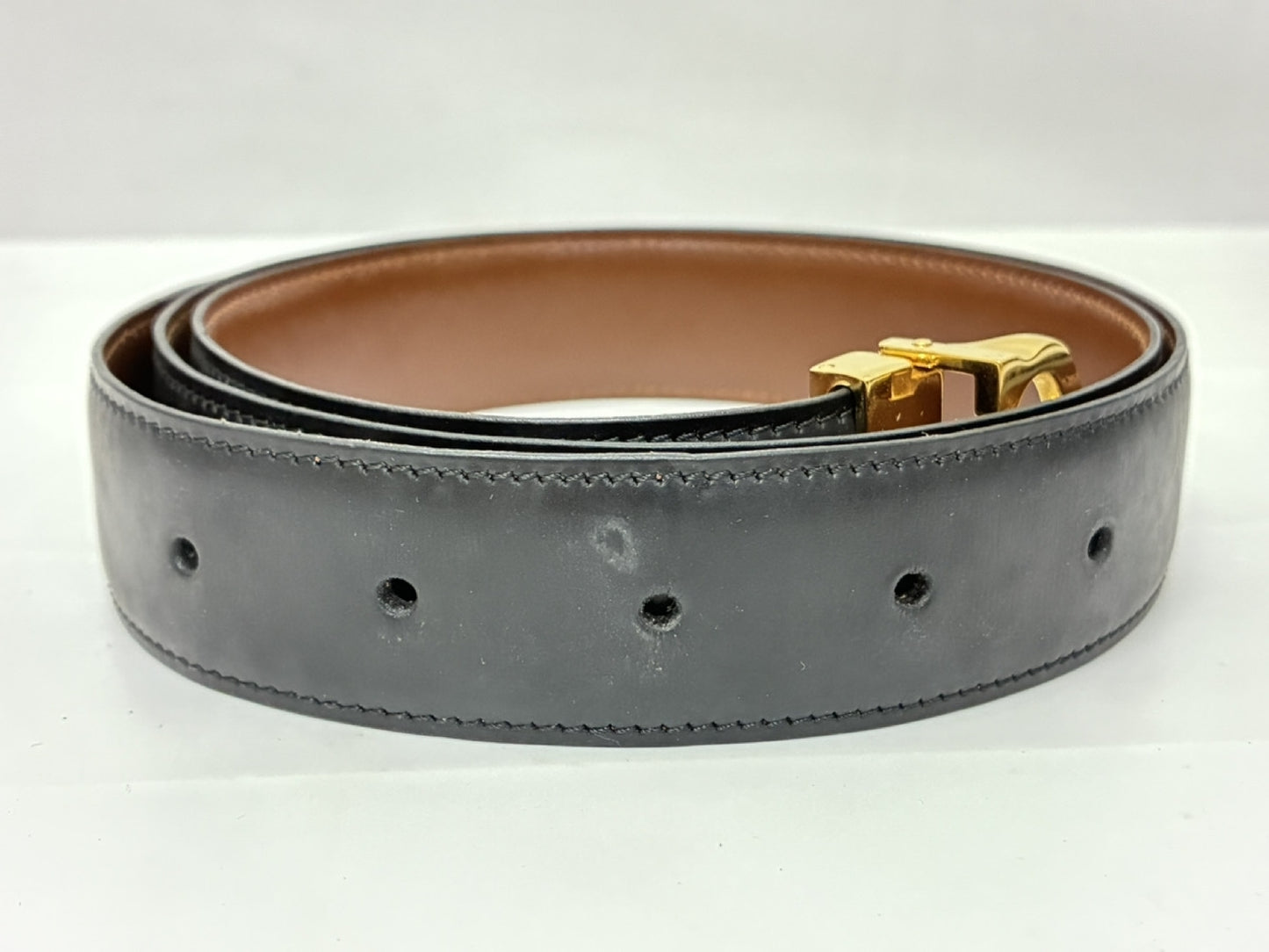 Cartier Belt Leather/Black GP Waist Approx. 78-88cm Belt