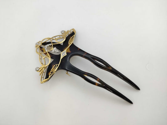 Kazuo Ogawa Kanzashi Tortoiseshell D0.24ct K18/Pt900 18.6g Hair Accessory 