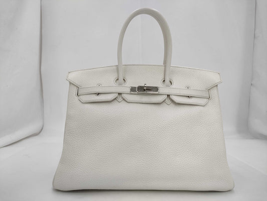HERMES Birkin 35 Trion Clemence White Silver Fittings □J Tote Bag