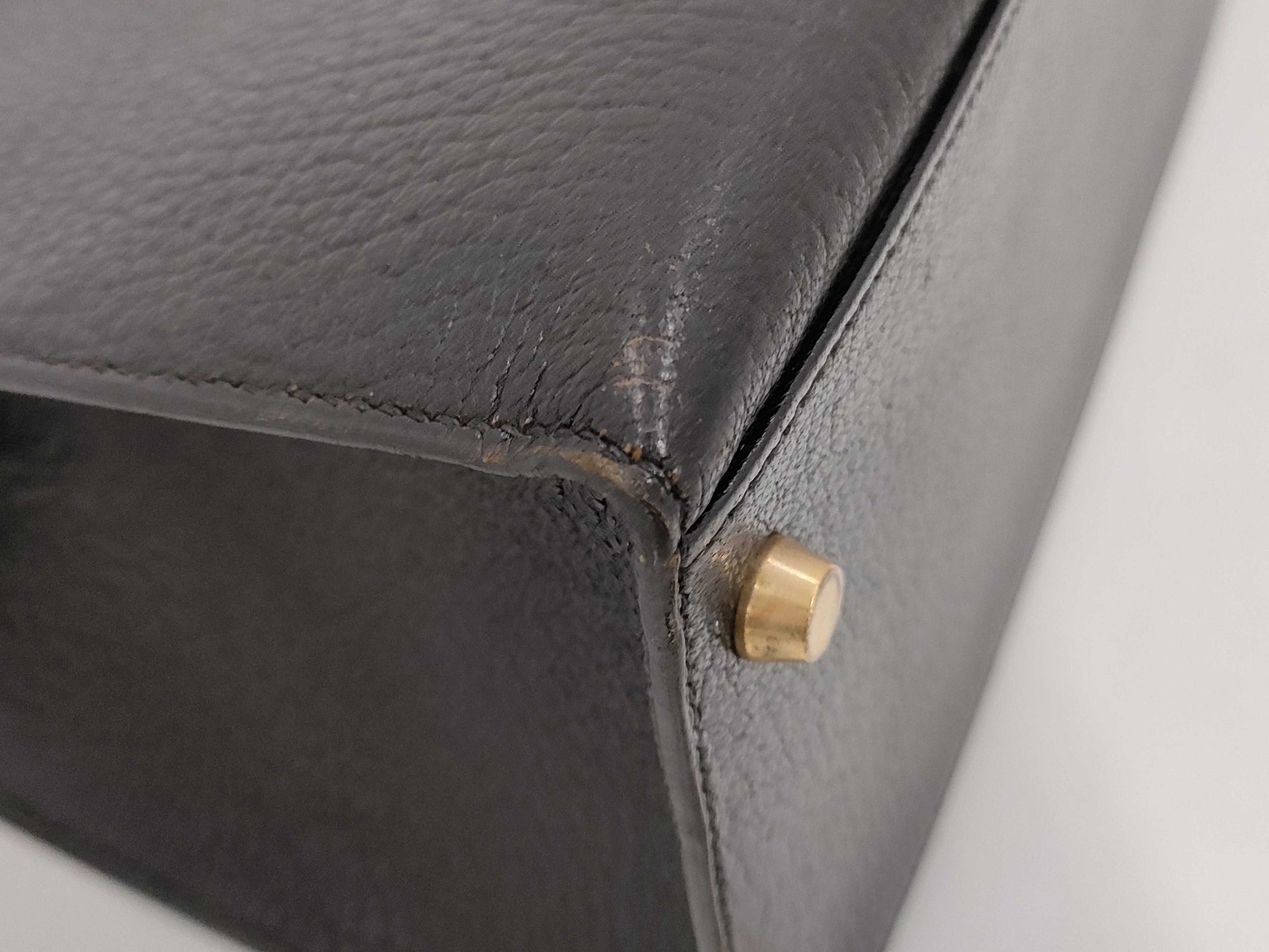 HERMES Kelly 35 Serie Chevre Black Gold Fittings □E Tote Bag