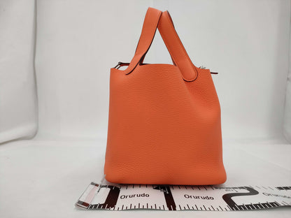 HERMES Picotin Lock PM Trion Orange Minian Silver Fittings B-Engraved Handbag