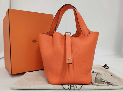 HERMES Picotin Lock PM Trion Orange Minian Silver Fittings B-Engraved Handbag