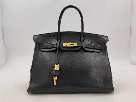 HERMES Birkin 35 Chevre Black Gold Hardware □C Tote Bag