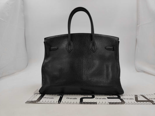 HERMES Birkin 35 Chevre Black Gold Hardware □C Tote Bag
