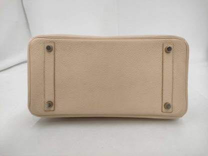 HERMES Birkin 30 Cream Silver Fittings □H Tote Bag