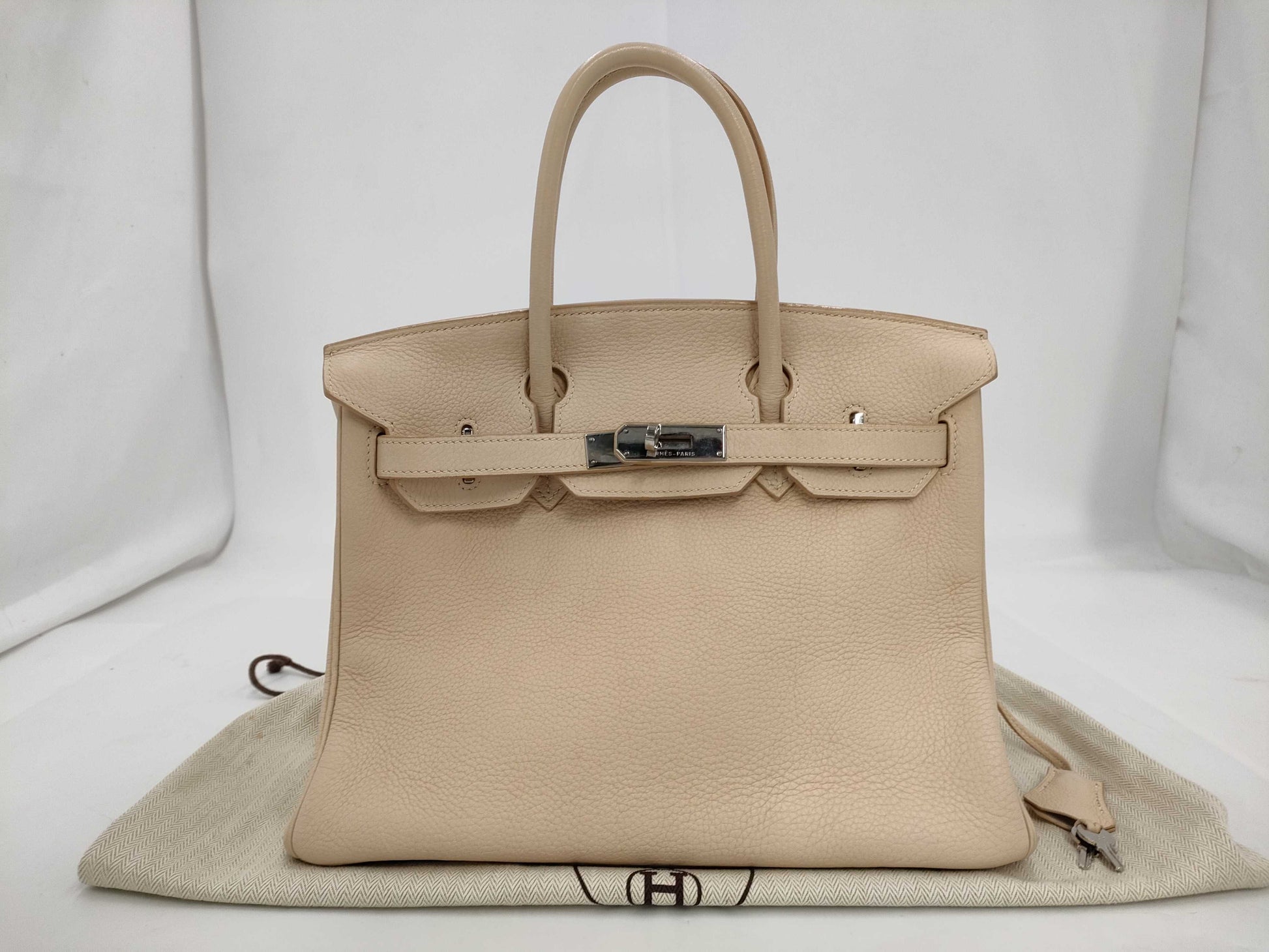 HERMES Birkin 30 Cream Silver Fittings □H Tote Bag