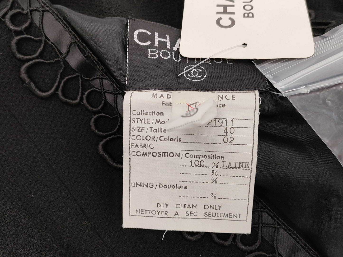 CHANEL Tagged Unused 40 Size Tweed Jacket Trimmed Flower Embroidered 40 Jacket