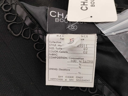 CHANEL Tagged Unused 40 Size Tweed Jacket Trimmed Flower Embroidered 40 Jacket