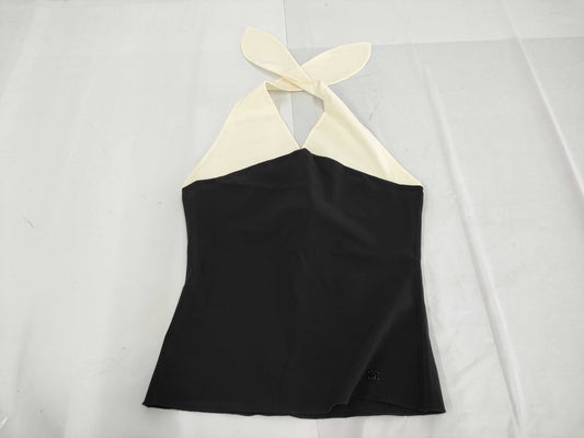 CHANEL 03P Two-tone Halter Neck Camisole with Coco Mark Top