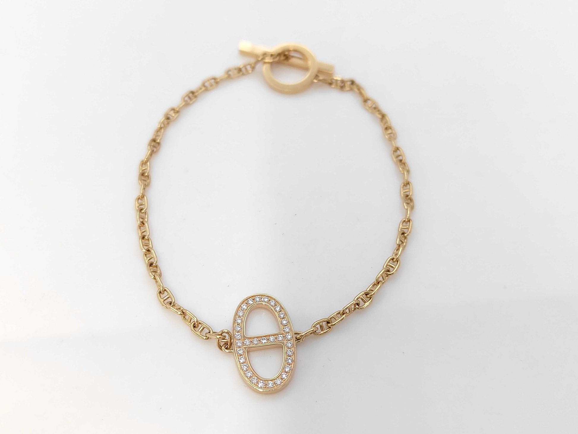 HERMES Chene Dunkle Contour Diamond PG Au750 5.7g Bracelet Bangle