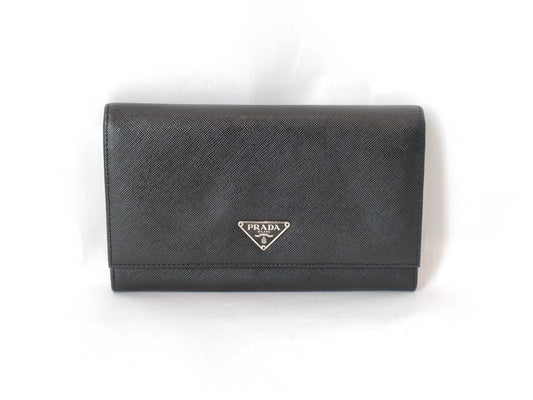 PRADA Saffiano Leather Bifold Long Wallet in Black with Triangle Logo