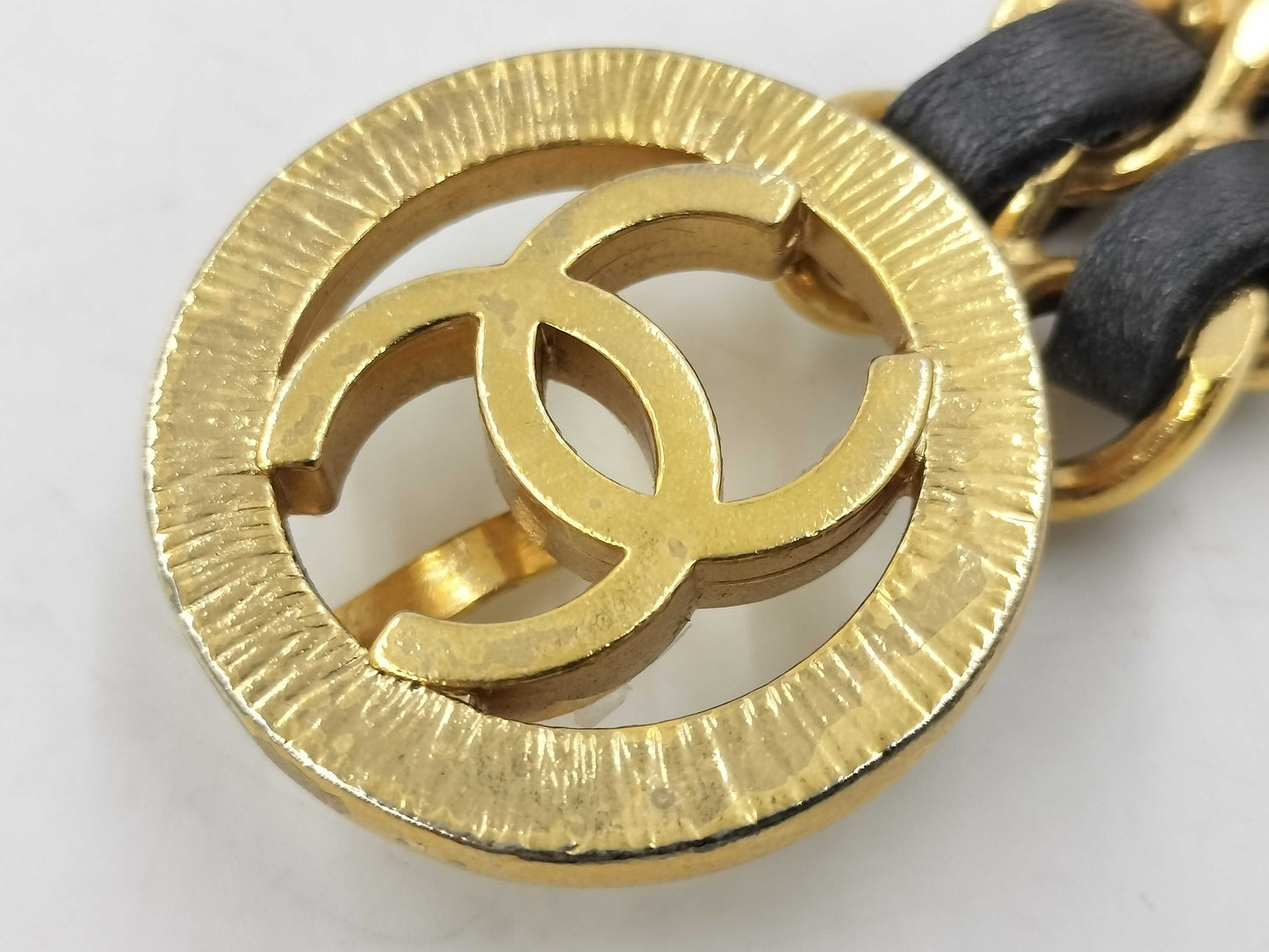 CHANEL Accessories Chanel Coco Mark Vintage Lambskin Leather Gold Chain Belt