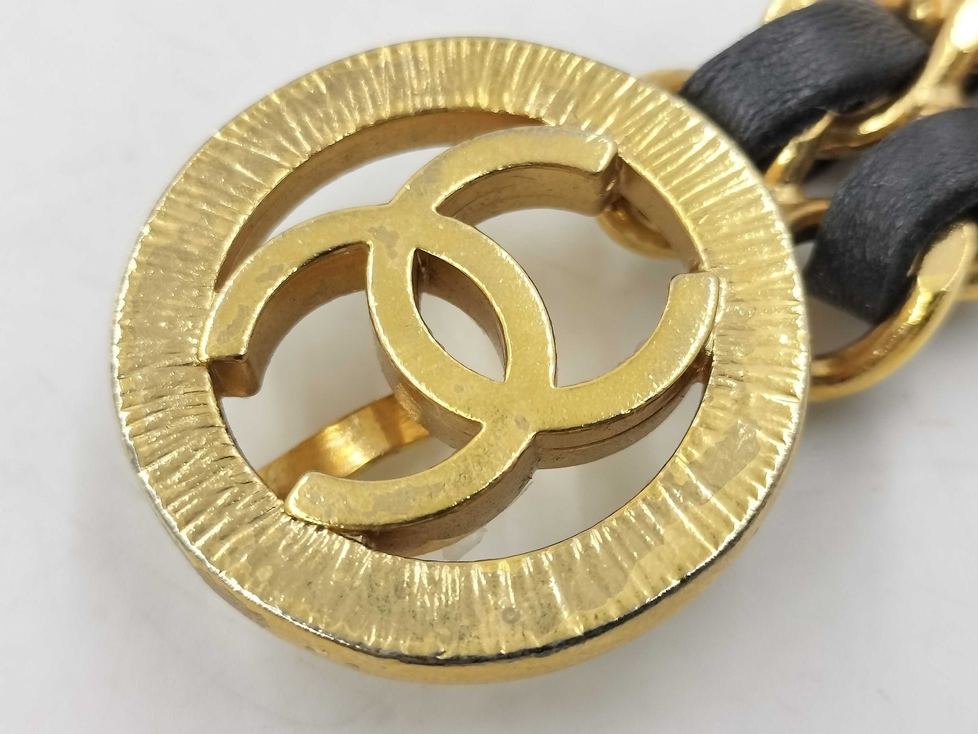 CHANEL Accessories Chanel Coco Mark Vintage Lambskin Leather Gold Chain Belt