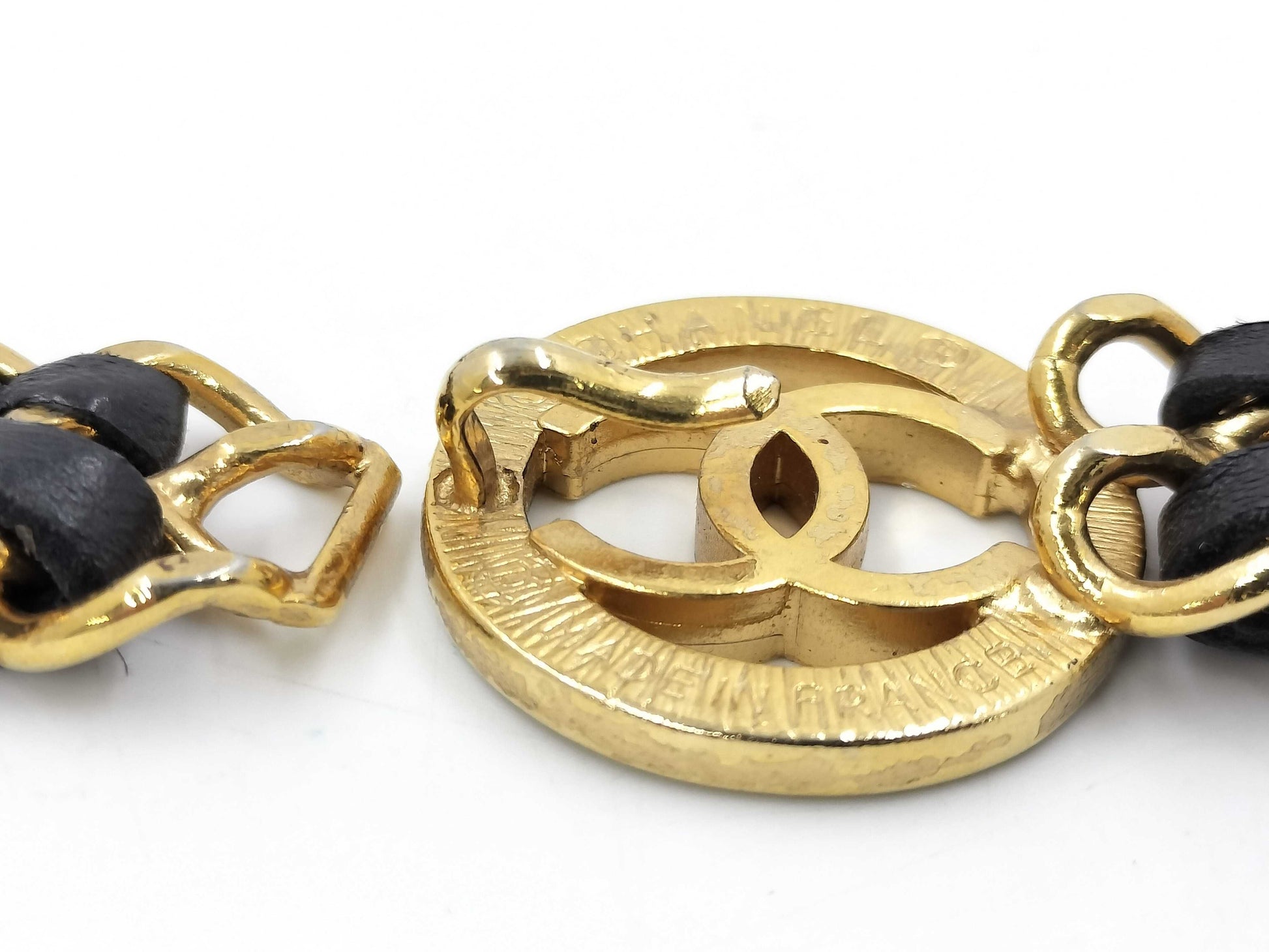 CHANEL Accessories Chanel Coco Mark Vintage Lambskin Leather Gold Chain Belt