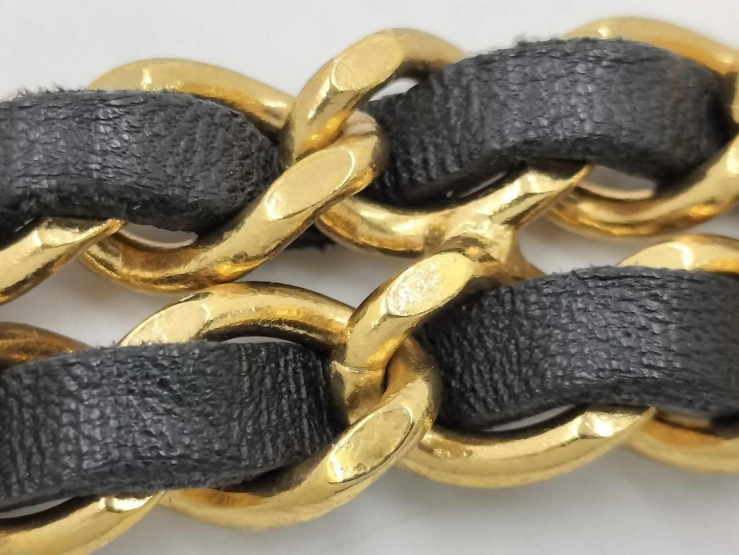 CHANEL Accessories Chanel Coco Mark Vintage Lambskin Leather Gold Chain Belt