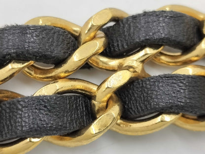 CHANEL Accessories Chanel Coco Mark Vintage Lambskin Leather Gold Chain Belt