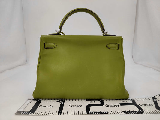 HERMES Kelly 32 Leather Green Strap 2-Way Handbag with J Stamp